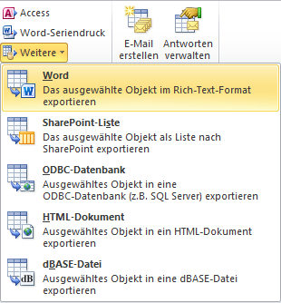 Ribbon-Elemente zum Export nach Word