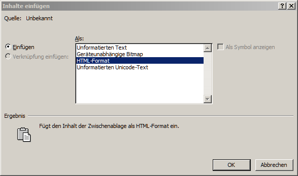 Einfügen des kopierten Bilds in MS Word