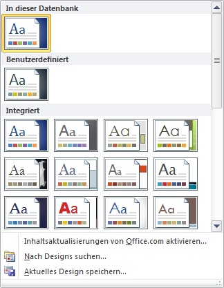 Die Ribbon-Galerie mit den Design-Vorlagen