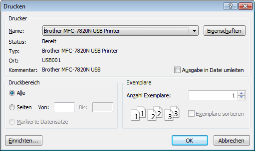 Dialog für die Druckerauswahl