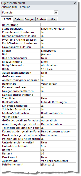 Diese Einstellungen für das Layout spendiert Access 2010 einem neuen Formular