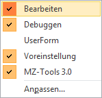 Untermenü zu Symbolleisten
