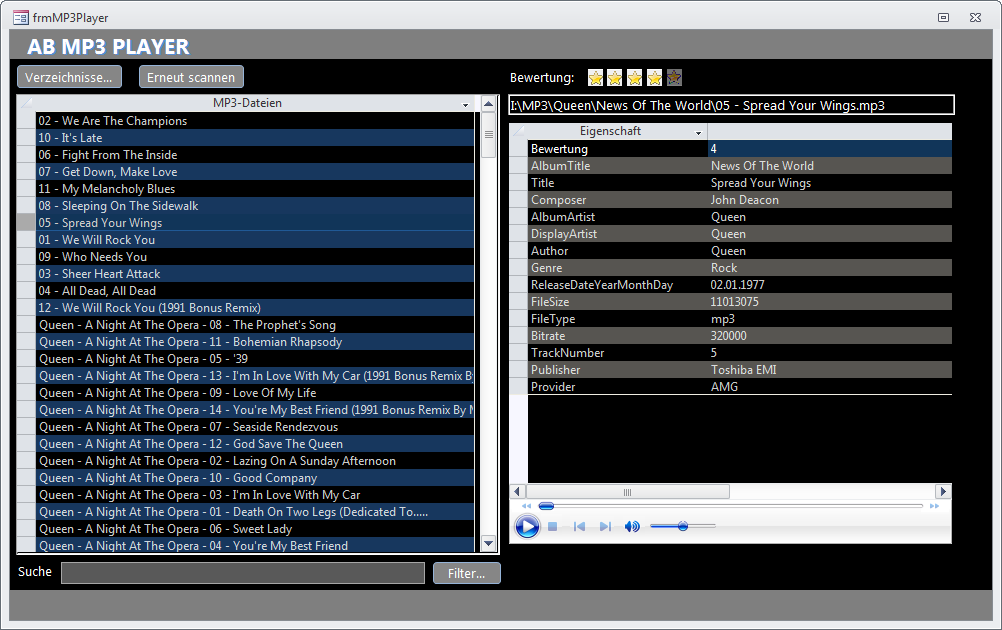 Die Access-MP3-Player-Anwendung