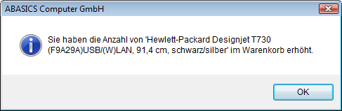 Info zum Warenkorb bei wiederholtem Hinzufügen
