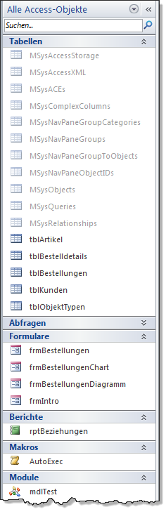 Datenbanknavigationsfenster
