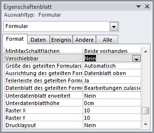 Die Eigenschaft Verschiebbar eines Formulars