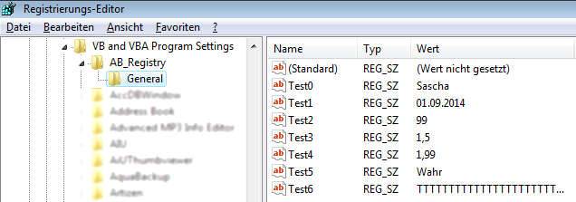 Der von VBA aus zugängliche Bereich der Registry
