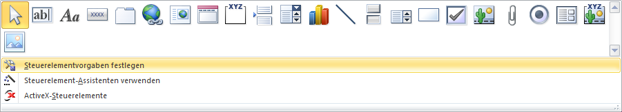 Festlegen der Steuerelementvorgaben eines Formulars über den Ribbon und dessen Entwurf-Reiters