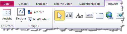 Im Entwurfs-Ribbon finden Sie links die Abteilung zu Design-Elementen