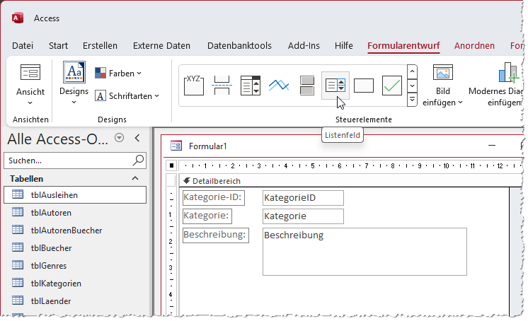 Hinzufügen eines Listenfeldes