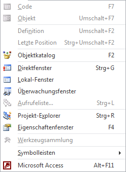 Menü Ansicht des VBA-Editors