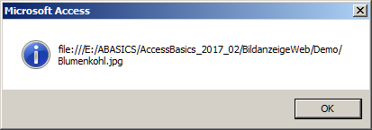 Info-Meldung beim Klick auf das Bild