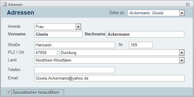 Das Adressformular frmAdressen der Beispieldatenbank