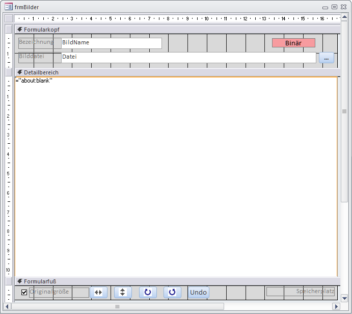 Das Webbrowser-Control in der Mitte des Formularentwurf von frmBilder