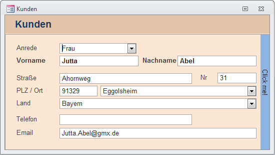 Das Formular frmKunden weist rechts einen Balken zur Navigation auf
