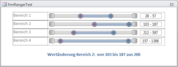 Unterschiedliche Wertebereiche können im Testformular mithilfe der vier Range Controls mit der Maus über Ziehpunkte eingestellt werden
