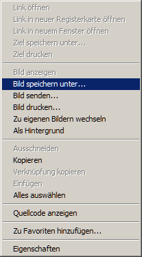 Das Kontextmenü des Webbrowser-Bilds