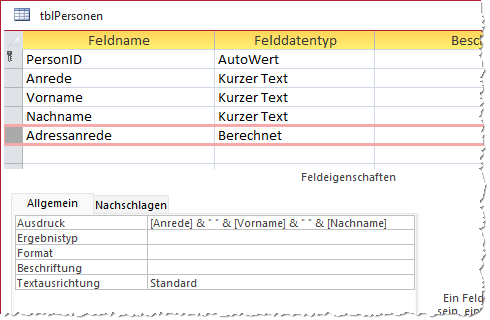 Ausdruck eines berechneten Feldes