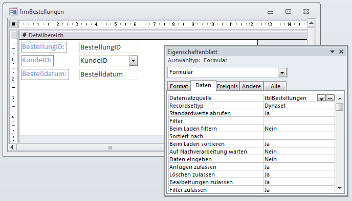 Hauptformular zur Eingabe der Bestelldaten