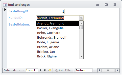 Auswahl des Kunden per Kombinationsfeld