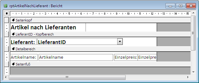 Entwurf eines Berichts mit einem einfachen Gruppenkopfbereich
