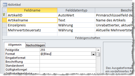 Format für eine farbige Spalte