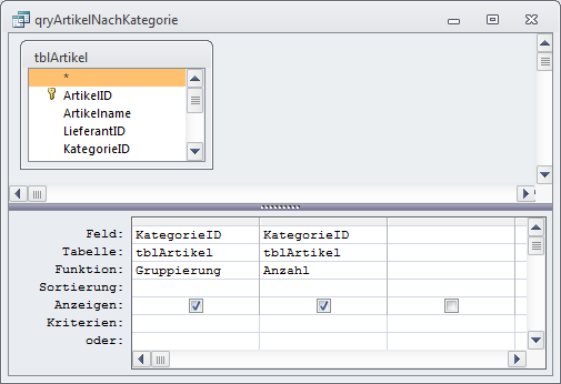 Hinzufügen zweier Felder zum Ausgaben des Kategorienamens und der Anzahl der Artikel je Kategorie
