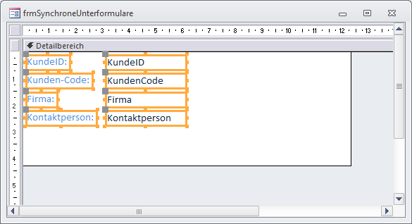 Ausgangsbasis: Das Formular frmSynchroneUnterformulare mit Daten aus der Tabelle tblKunden