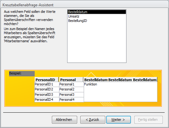 Auswahl des Feldes Datum