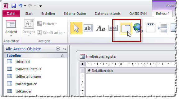 Einfügen eines Registersteuerelements