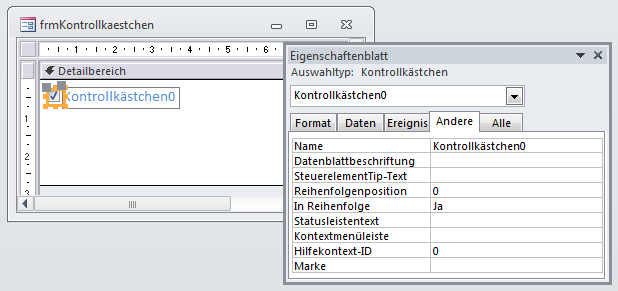 Hinzufügen eines ersten Kontrollkästchens