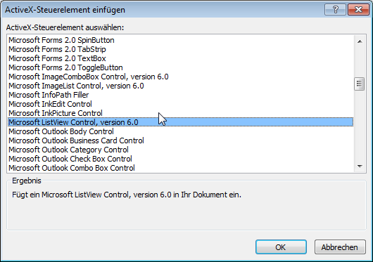 Auswählen des ListView-Steuerelements