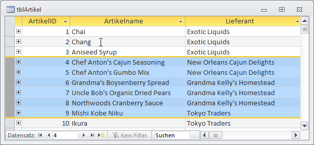 Kopieren nur einiger Zeilen einer Access-Tabelle
