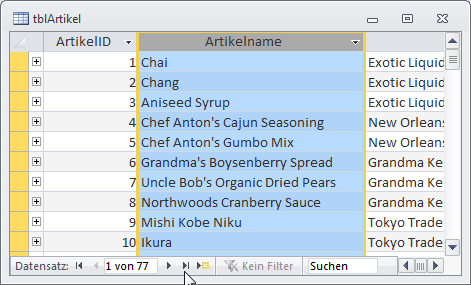 Kopieren einer einzelnen Spalte