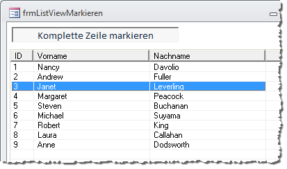 Markieren der kompletten Zeile im ListView
