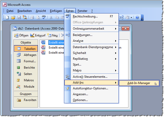 Installieren eines Access-Add-Ins unter Access 2003