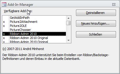 Der Add-In-Manager in Aktion