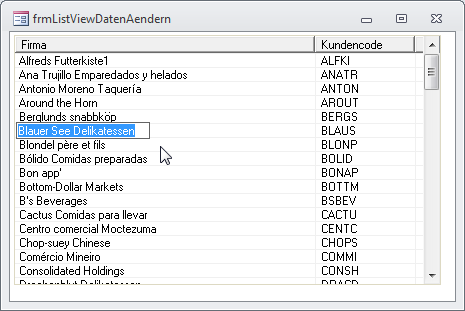 ändern der in der ersten Spalte angezeigten Daten