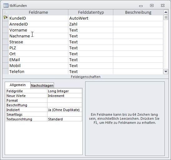 Beispieltabelle für die Auswahl von Datensätzen
