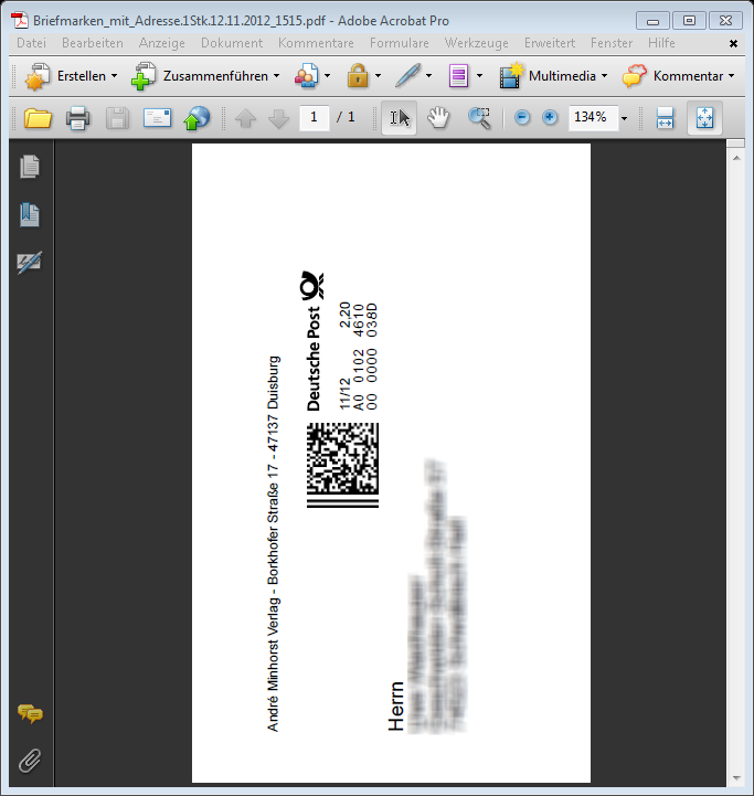 Beispiel für ein Adressetikett