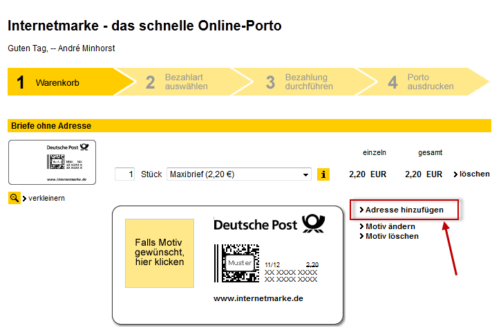 Einblenden der Befehle zum Hinzufügen von Adressen