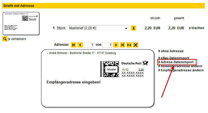 Hinzufügen von Adressen per Datenimport