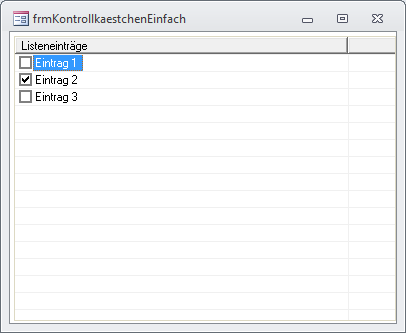 Kontrollkästchen und erstes Feld in einer Spalte