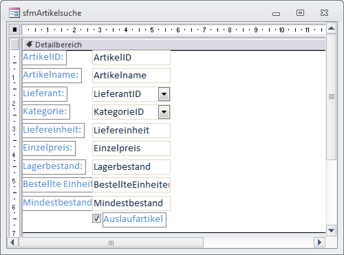 Zu filterndes Unterformular