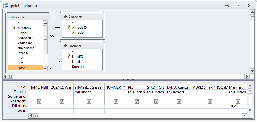 Einfügen des Kriteriums, das nur die ausgewählten Datensätze anzeigt