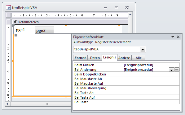 Anlegen von Ereignisprozeduren für die Ereigniseigenschaften des Registersteuerelements