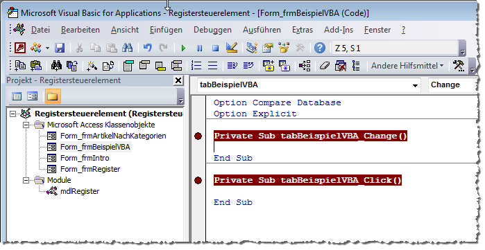 Ereignisprozeduren mit Haltepunkten