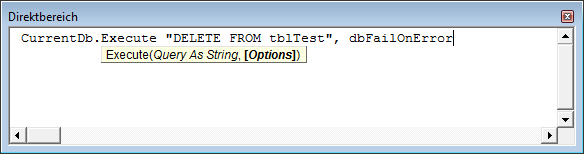 Absetzen einer SQL-Anweisung per Direktfenster