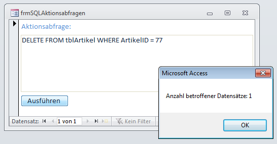 Hilfsformular zum Ausführen von SQL-Aktionsabfragen