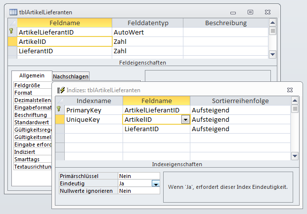 Tabelle zur Herstellung einer m:n-Beziehung